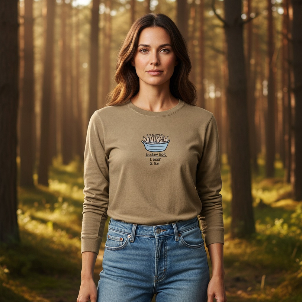 Women's Positivitees Long Sleeve Tee M Brown "Bucket List" Graphic